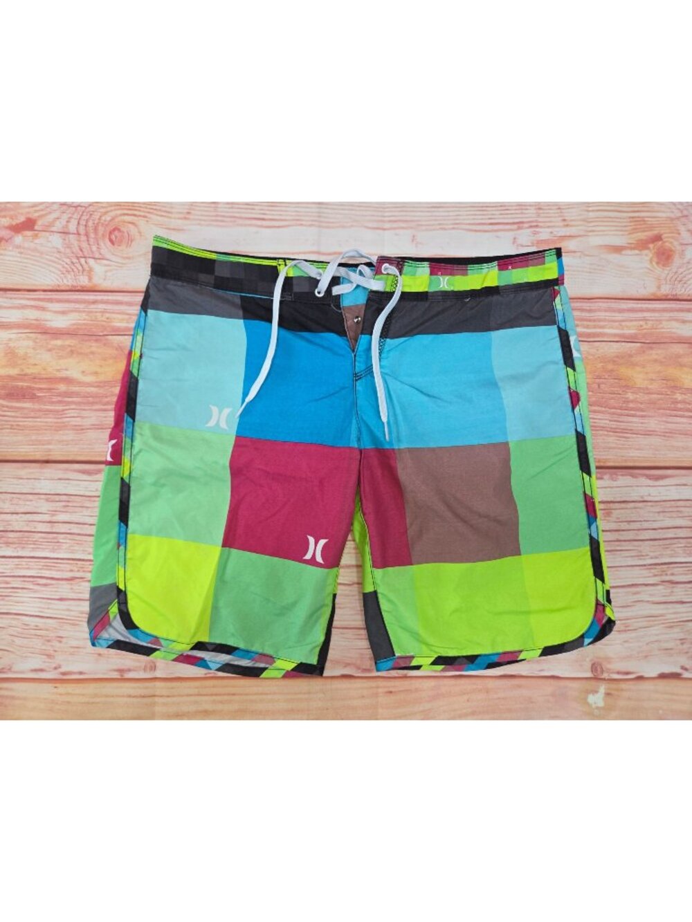 Hurley Mens Multicolor Checkered Swim Board Shorts Size 32 Adjustable Waist